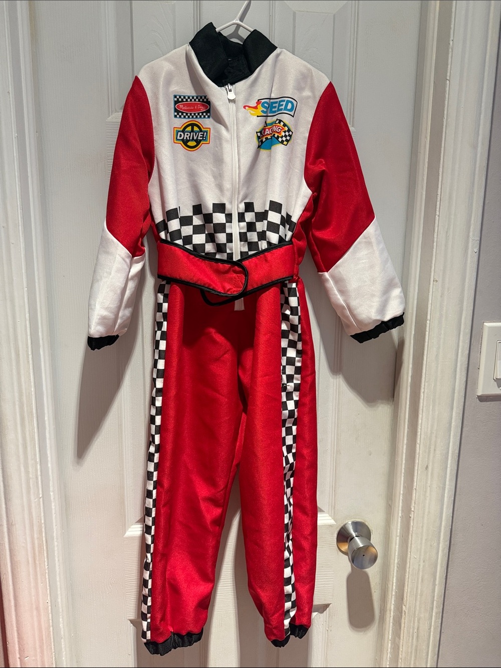 Melissa & Doug Red White Black Racing Jumpsuit Costume